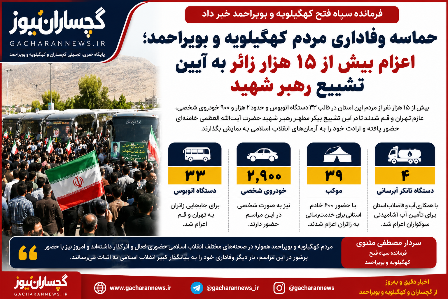 حماسه وفاداری مردم کهگیلویه و بویراحمد؛ اعزام بیش از ۱۵ هزار زائر به آیین تشییع رهبر شهید
